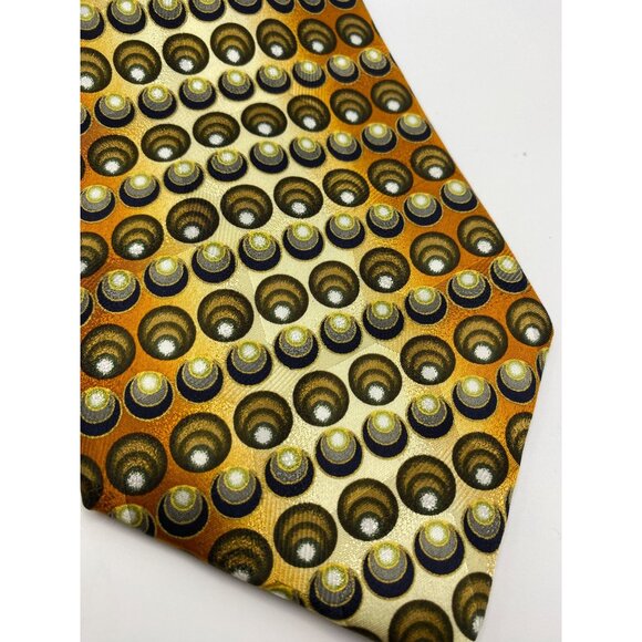 Franco Di Napoli Mens Silk Tie With Retro Geometric Print In Gold Cream & Black - Picture 2 of 6
